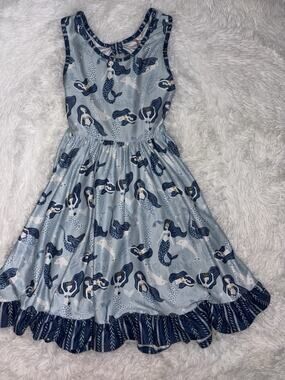 Cheeky Plum Girls 8 Blue Mermaid Design Dress. Soft, Exc. Qual, Cute